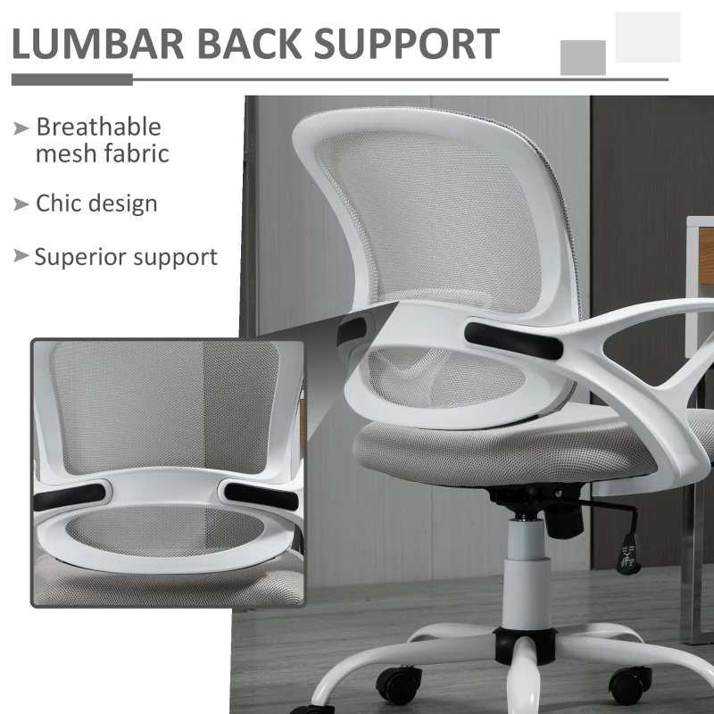 HOMCOM Swivel Mid Back Computer Desk Chair, Ergonomic Mesh Office Chair with Rocking Function, Rolling Wheels, Gray