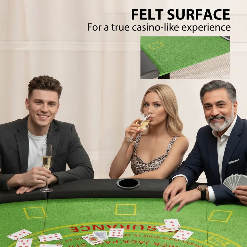 Soozier Poker Table Foldable, 72" Portable Casino Blackjack Table for 8 Players with Felt Surface, Cup Holders, Green