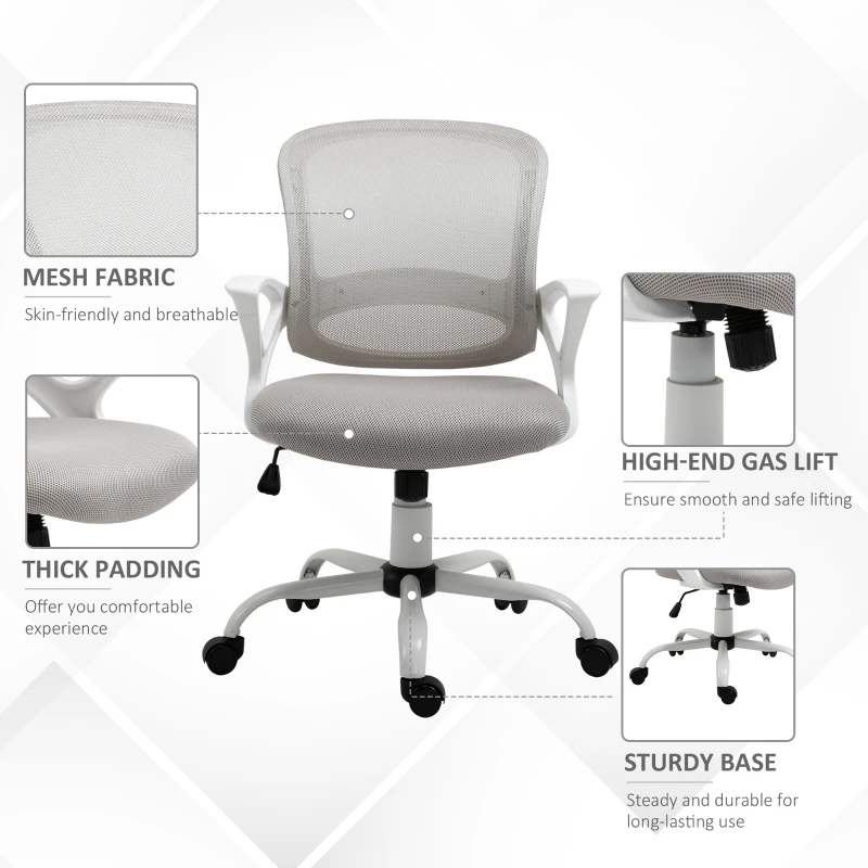 HOMCOM Swivel Mid Back Computer Desk Chair, Ergonomic Mesh Office Chair with Rocking Function, Rolling Wheels, Gray