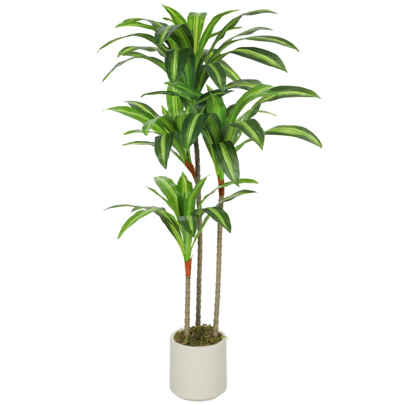 HOMCOM 4FT Dracaena Fake Plant, Artificial Plant with Bendable Trunks for Home Office Decor, Green
