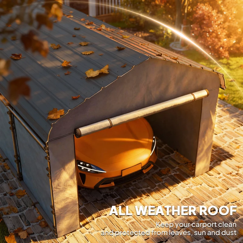 Outsunny 10' x 15' Metal Carport, Heavy Duty Garage Car Shelter with Galvanized Metal Roof and Removable Sidewalls, Light Grey