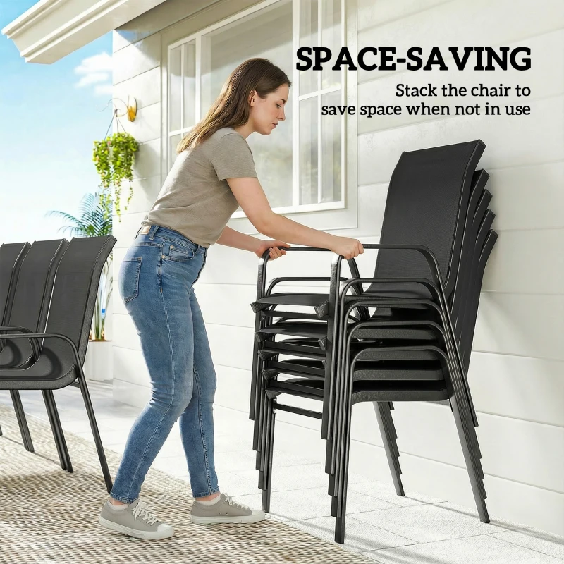 Outsunny 9 Pieces Patio Set with Stackable Chairs, Patio Dining Set with Glass Top for Garden, Patio, Backyard, Black
