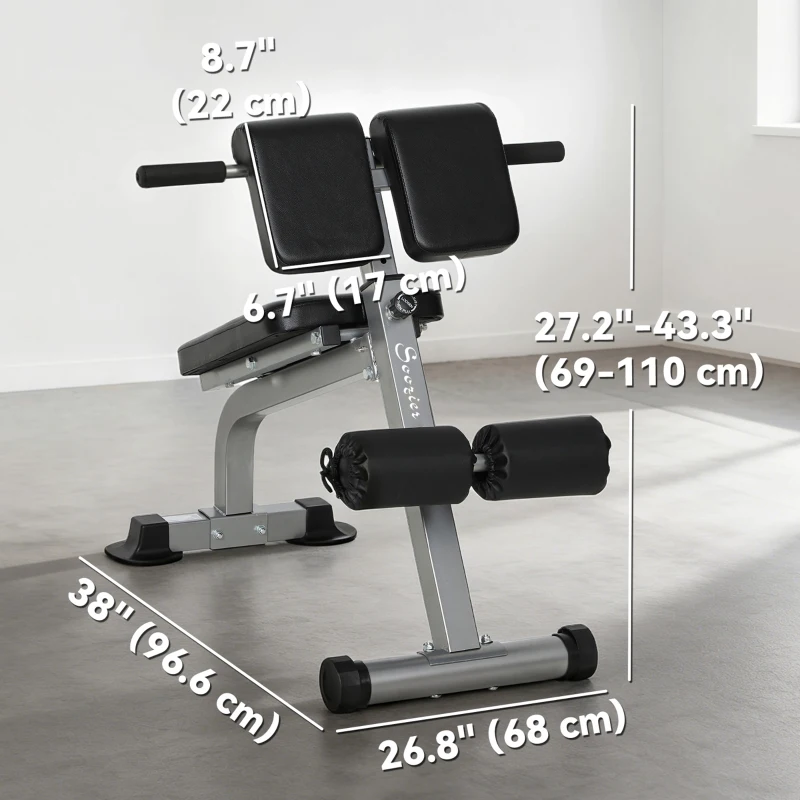 Soozier Roman Chair Back Extension Machine, Height Adjustable Hyperextension Bench, 38" x 26.8" x 27.2–43.3", Silver Tone