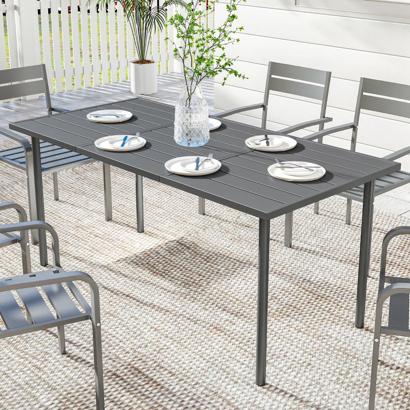 Outsunny 65" x 31.5" Outdoor Dining Table for 6, Metal Rectangular Patio Dining Table with Metal Slatted Top