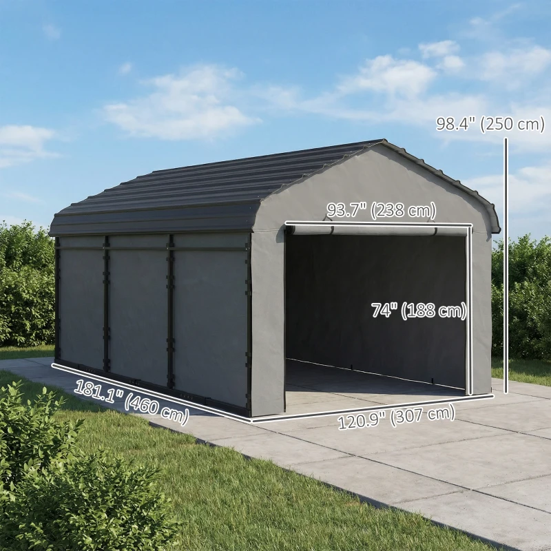 Outsunny 10' x 15' Metal Carport, Heavy Duty Garage Car Shelter with Galvanized Metal Roof and Removable Sidewalls, Light Grey