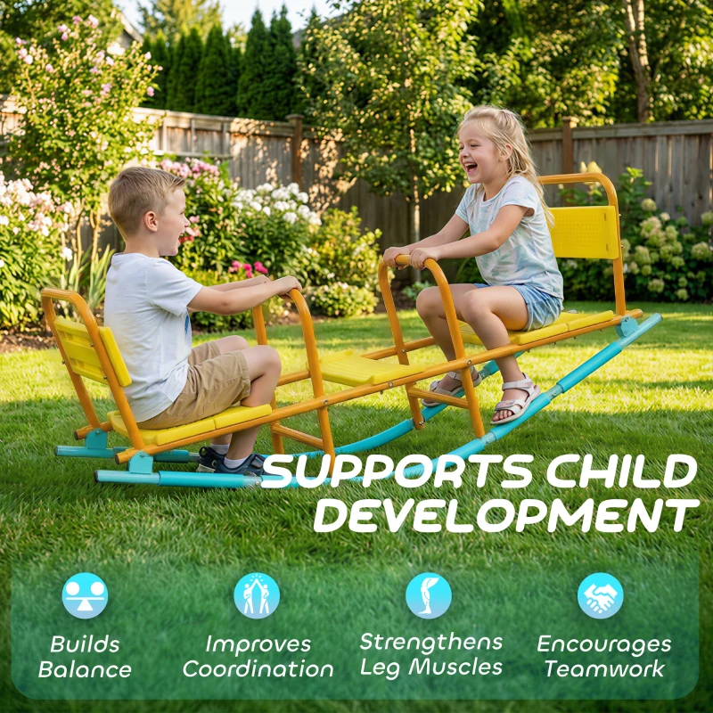 Qaba Teeter Totter Seesaw for Kids, 2 in 1 Metal Rocking Seesaw for Toddlers Age 3-8, Playground Equipment for Backyard