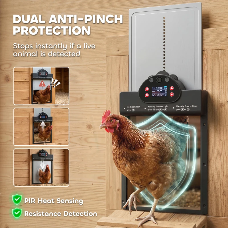 PawHut 2K HD AI Camera Automatic Chicken Coop Door with APP, WiFi Solar Powered with 5200 mAh Large Battery, Alarm Driver
