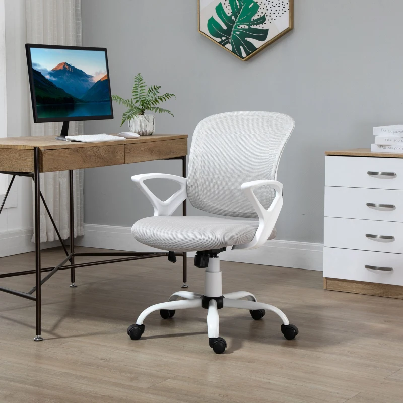 HOMCOM Swivel Mid Back Computer Desk Chair, Ergonomic Mesh Office Chair with Rocking Function, Rolling Wheels, Gray