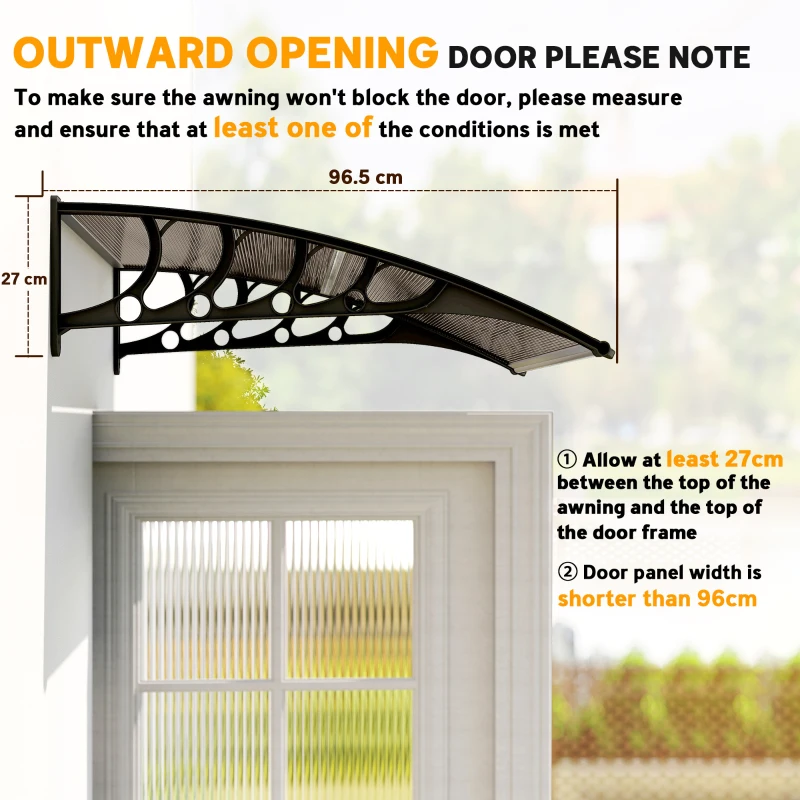 Outsunny Awning Door Canopy, 40.6" x 38" Polycarbonate Front Door Outdoor Patio Cover with Hollow Sheet for UV Protection, Brown