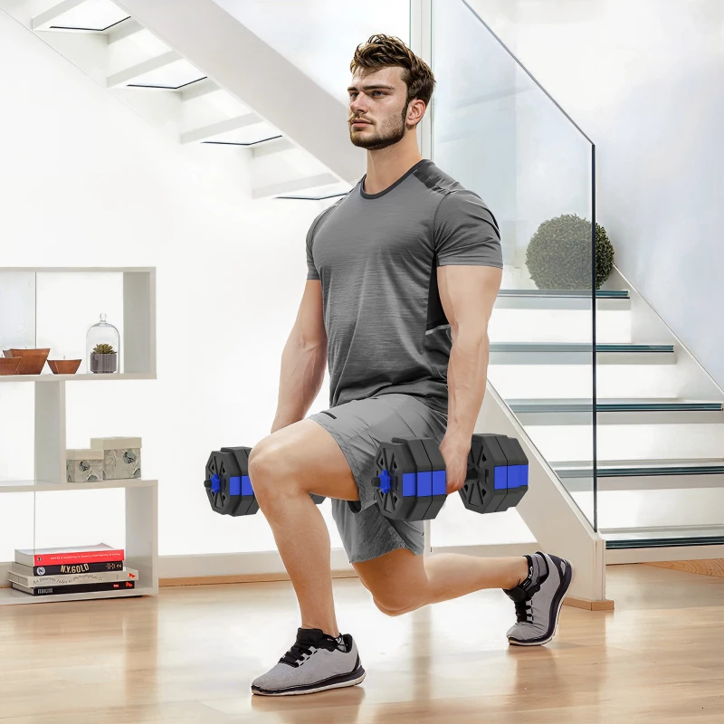 Soozier 6-in-1 Adjustable Dumbbell Set, Used as Kettlebell, Barbell, Dumbbell, Push-Up Stand, 66lbs Free Weights Set, Blue