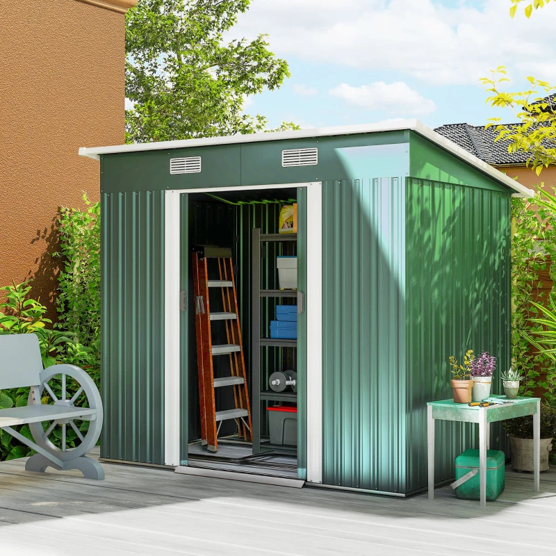 Outsunny 7' x 4' Metal Outdoor Storage Shed, Garden Tool Lockable Shed, Utility Storage Unit, Dark Green