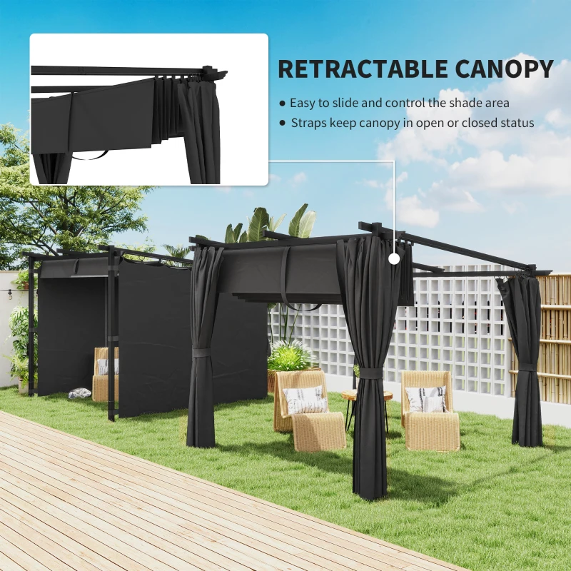 Outsunny 8' x 8.5' Metal Retractable Pergola Canopy with Sidewalls, Outdoor Gazebo UPF30+ Sun Shade Shelter for Garden, Deck