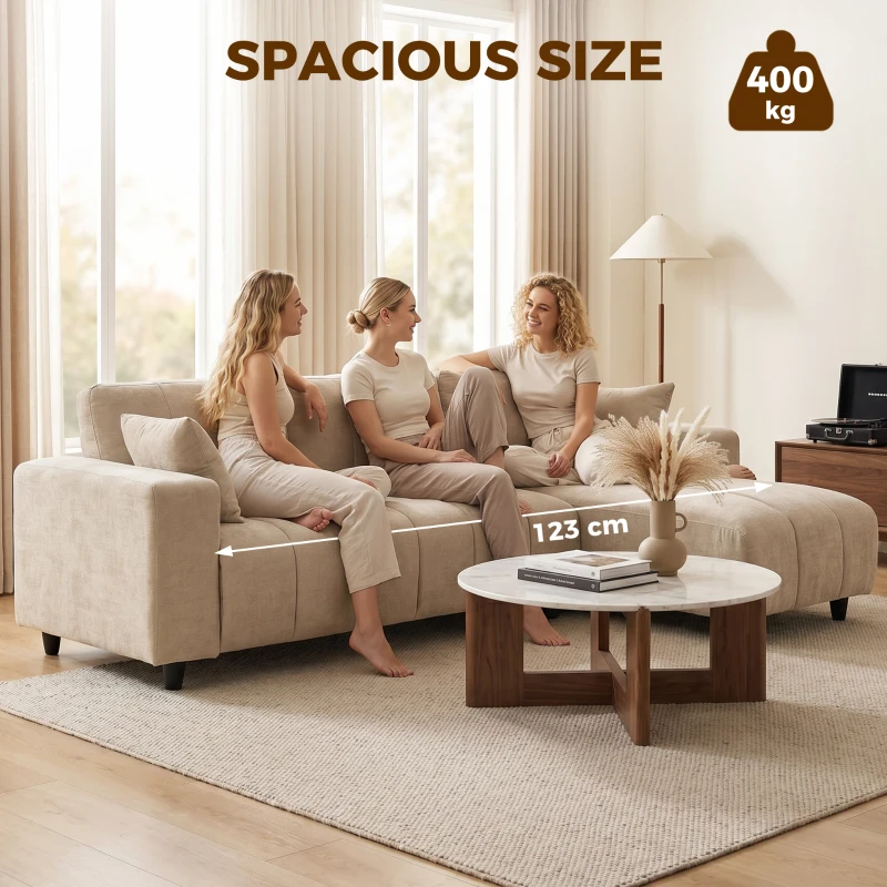 HOMCOM Sectional Couch with Integrated Seat, 3 Seater L-Shaped Sofa with Changeable Chaise, Spring Cushion, 2 Pillows, Beige