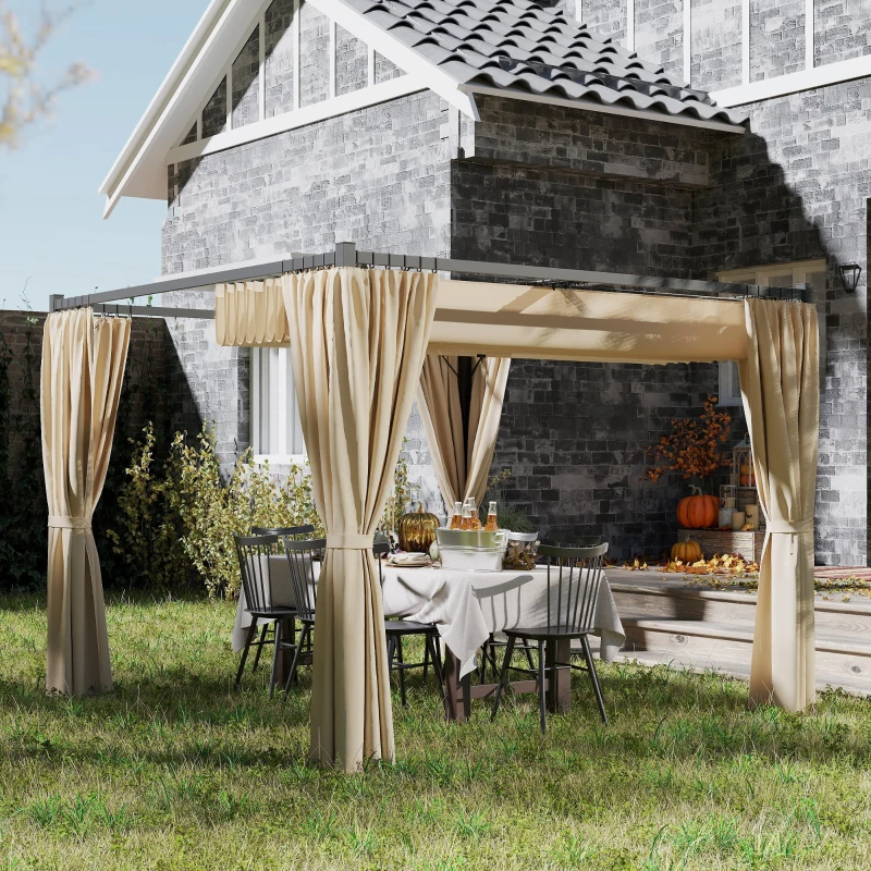 Outsunny 10' x 10' Retractable Pergola Canopy with Sidewalls, Metal Outdoor Gazebo Sun Shade Shelter, Beige