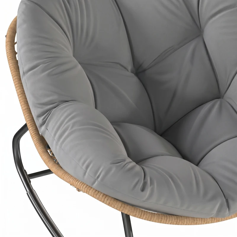 Outsunny Indoor Outdoor Papasan Rocking Chair, Oversized Rocking Egg Chair with Cushion for Garden, Patio, Grey