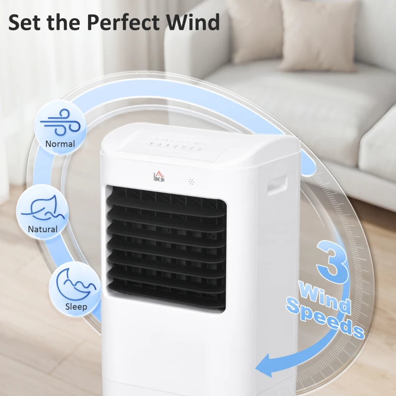 HOMCOM Cooling Fan for Bedroom with Ice Pack, Tower Fan with Remote Control, 3 Modes, 3 Speeds, 7.5H Timer, White