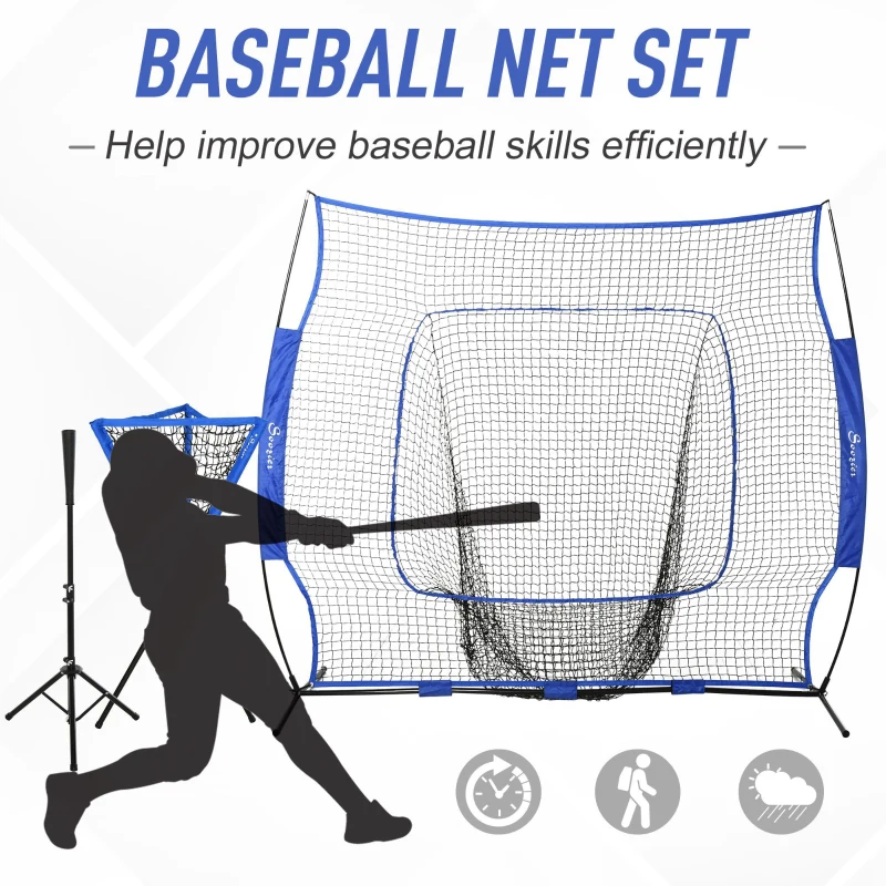 Soozier Baseball Net Set with 7.5x7ft Catcher Net, Ball Caddy, Portable Pitching Net for Hitting, Pitching, Batting, Catching, Blue