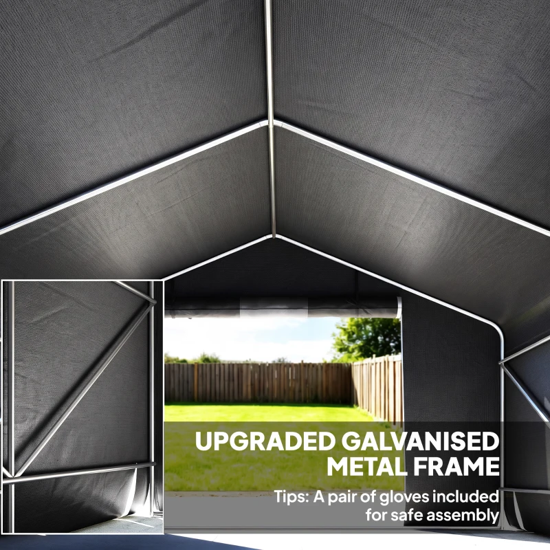 Outsunny 10' x 10' Portable Shed, Waterproof Bike Tent with Roll-up Zipper Door and Reinforced Galvanised Metal Frame, Dark Grey