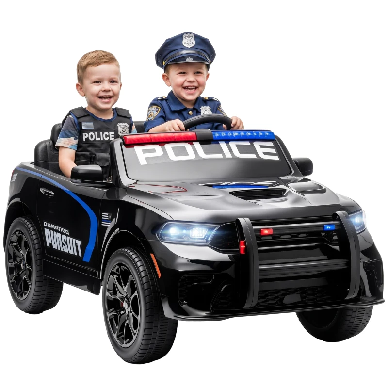 Qaba Licensed Dodge Ride On Police Car for Kids with 2 Seater, Remote, Suspension, Flashing Lights, Siren for Ages 3-6, Black