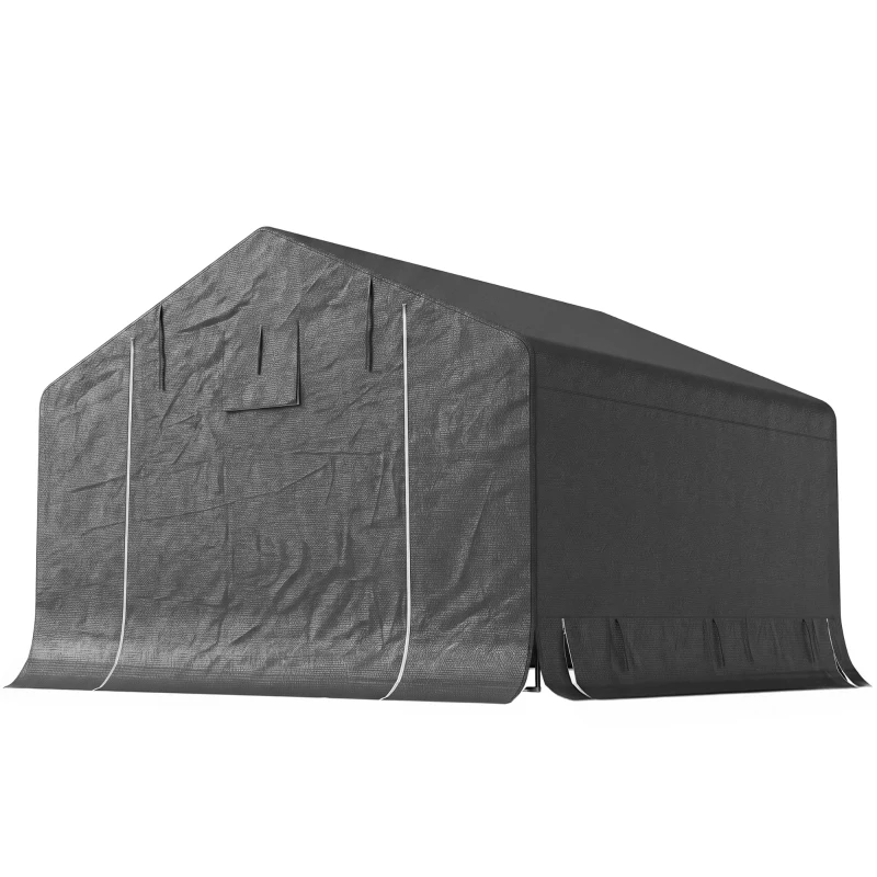 Outsunny 10' x 10' Portable Shed, Waterproof Bike Tent with Roll-up Zipper Door and Reinforced Galvanised Metal Frame, Dark Grey