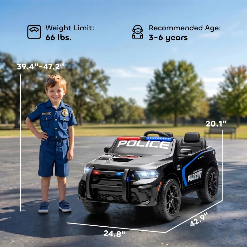 Qaba Licensed Dodge Ride On Police Car for Kids with 2 Seater, Remote, Suspension, Flashing Lights, Siren for Ages 3-6, Black