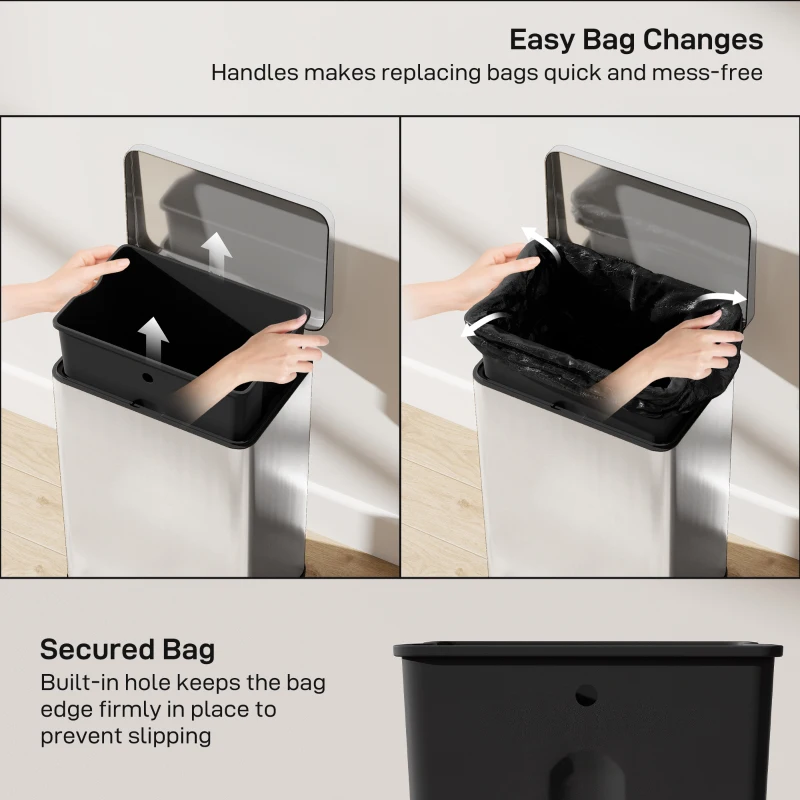 HOMCOM Garbage Bin, Soft-Close Trash Can with Foot Pedal, 5 Gallon (20 L) Garbage Can with Removable Inner Bucket, Silver