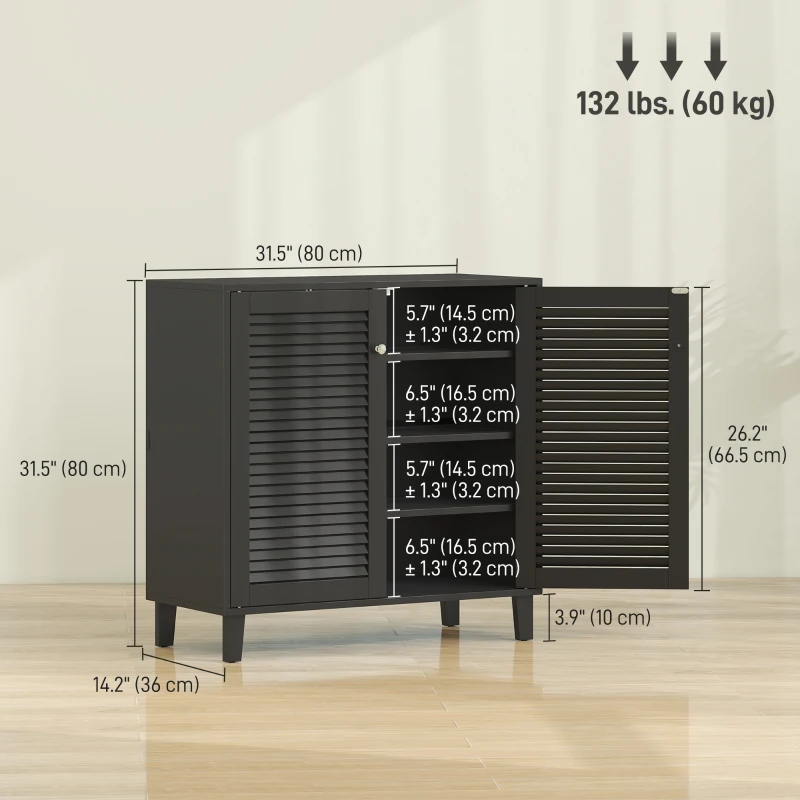 HOMCOM Shoe Cabinet with Adjustable Shelves Shoe Storage Cabinet with 2 Doors for Entryway Hallway Black