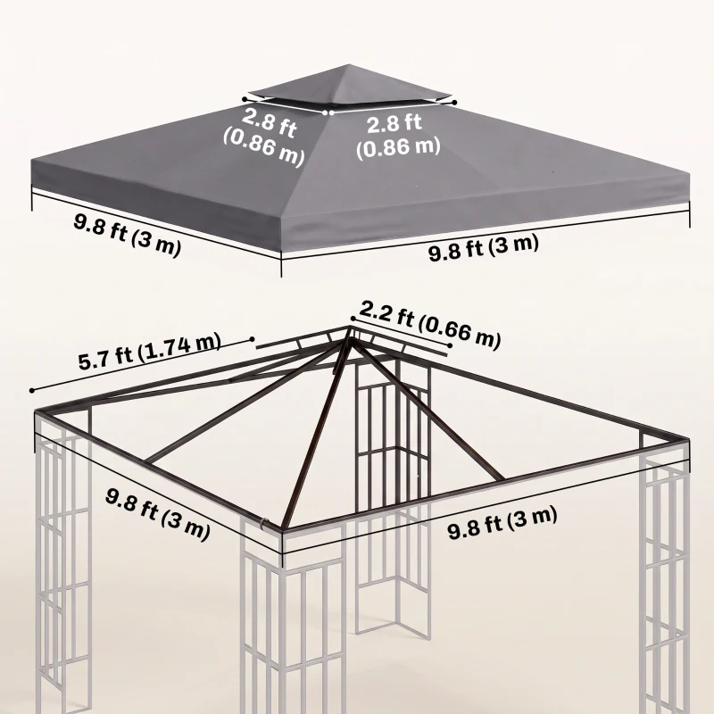 Outsunny 10' x 10' Square 2-Tier Gazebo Canopy Replacement Top Cover Outdoor Garden Sun Shade, Replacement Top Only, Dark Grey