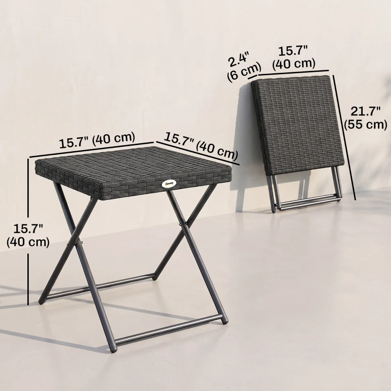 Outsunny Patio Wicker Coffee Table, Outdoor PE Rattan Garden Folding Side Table, 15.75"x15.75"x15.75", Black