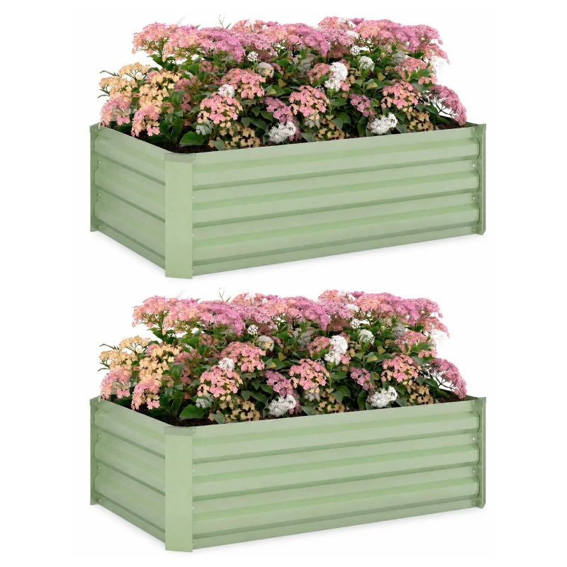 Outsunny Galvanized Raised Garden Beds, Outdoor Planter Box, Set of 2, for Flowers, Herbs and Vegetables, Light Green