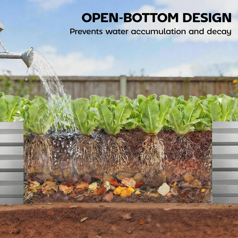 Outsunny 8' x 2' x 1' Galvanized Raised Bed, Large Elevated Planter Box for Growing Flowers, Herbs and Vegetables, Silver