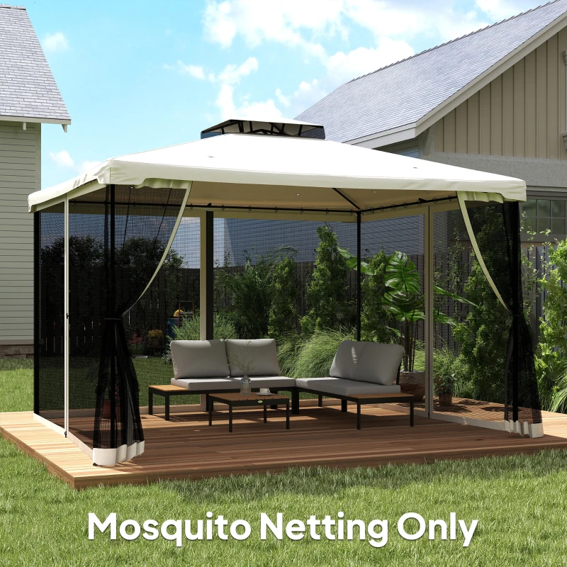 Outsunny Replacement Mosquito Netting for Gazebo 10' x 12' Black Screen Walls for Canopy with Zippers, Cream White