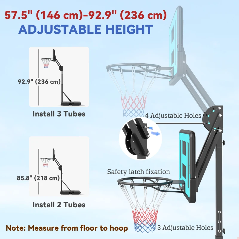 Soozier Basketball Hoop Outdoor, Basketball Hoop and Stand with Weighted Base and Shatterproof Backboard, 57.5"-92.9", Black