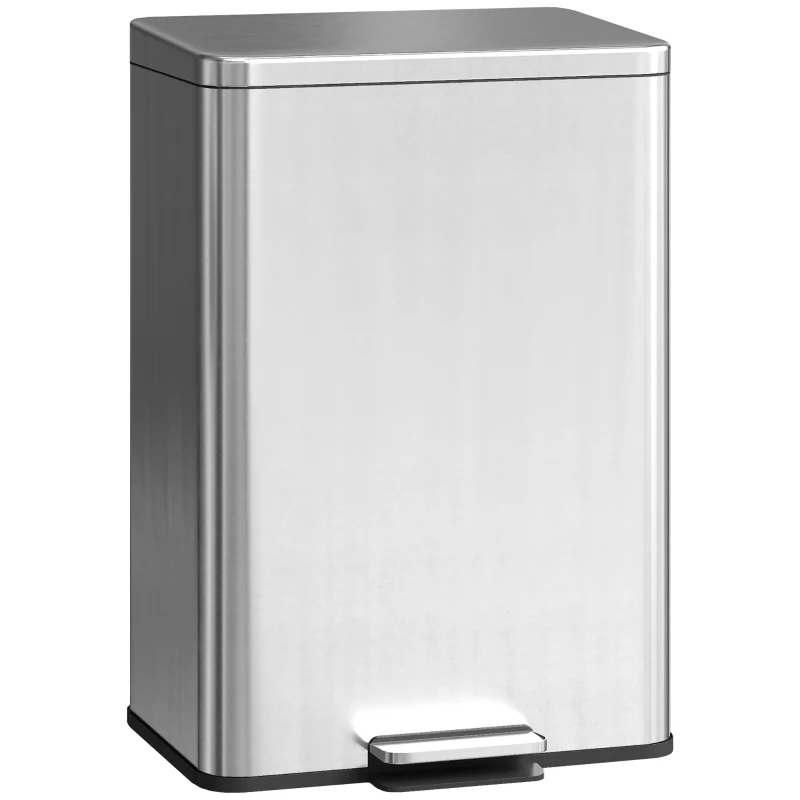 HOMCOM Garbage Bin, Soft-Close Trash Can with Foot Pedal, 5 Gallon (20 L) Garbage Can with Removable Inner Bucket, Silver