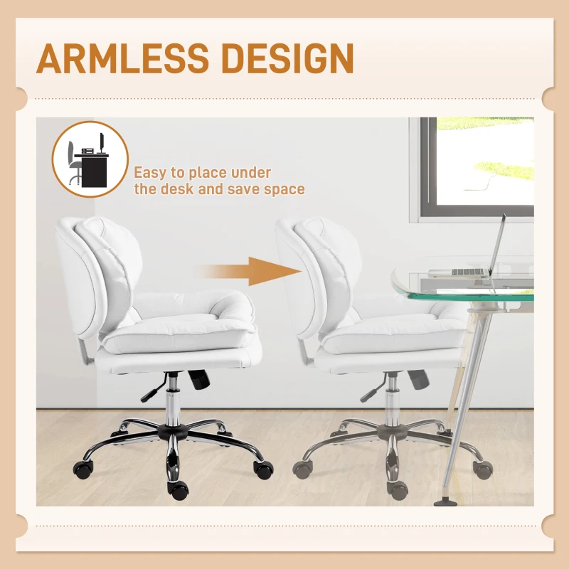 HOMCOM Criss Cross Chair, Swivel Wide Office Chair with Leathaire Upholstery, Tilting, No Arm, White