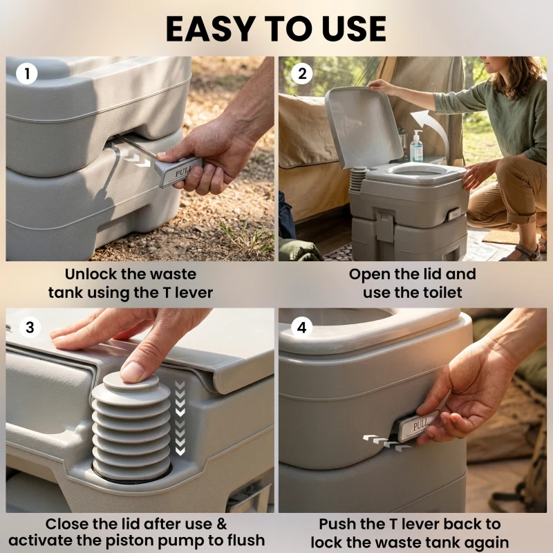 Outsunny Portable Toilet for Adults, Travel Toilet with 2 Detachable Tanks, Camping Toilet for Trips, 5.3 Gallon (20L), Grey