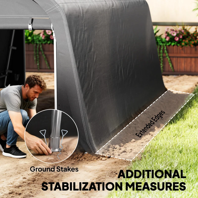 Outsunny 10' x 15' Portable Shed, Outdoor Storage Shed Tent with Roll-Up Zipper Door for Patio Garden Garage, Dark Grey