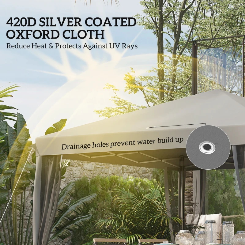 Outsunny 10' x 10' Pop Up Canopy Tent Gazebo, Foldable Canopy Tent with Zipper Mesh Sidewalls, Light Grey