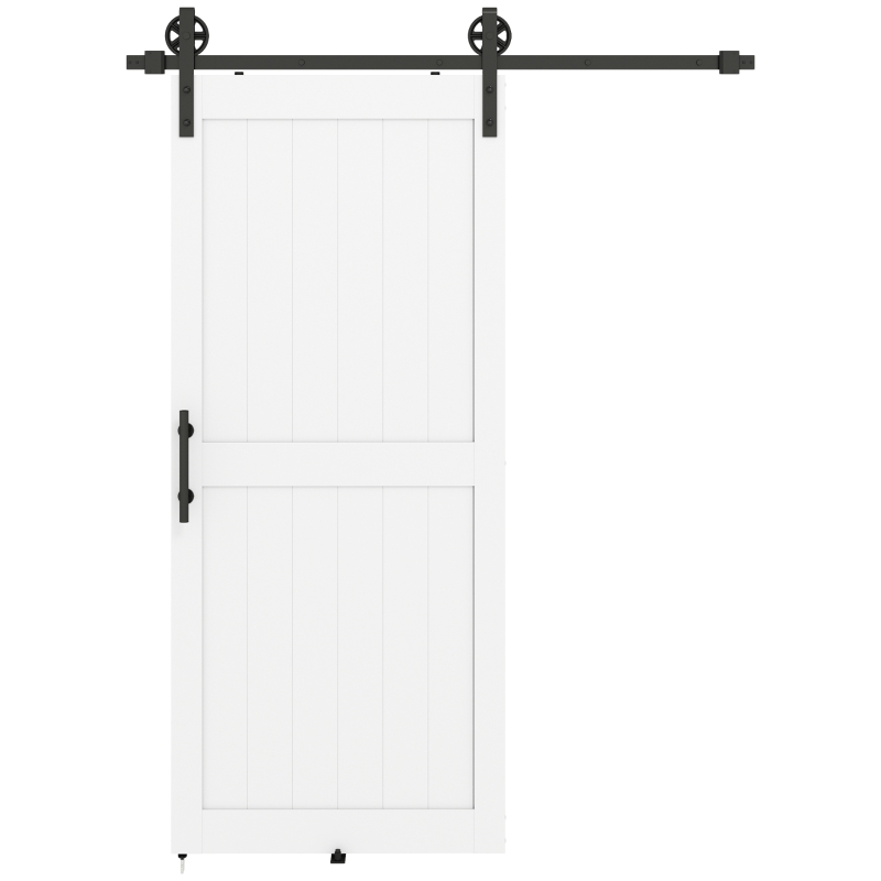 HOMCOM 36inx84in Barn Door with 6FT Sliding Door Hardware Kit, Handle, Upgraded Rollers and Floor Guide, Waterproof, White