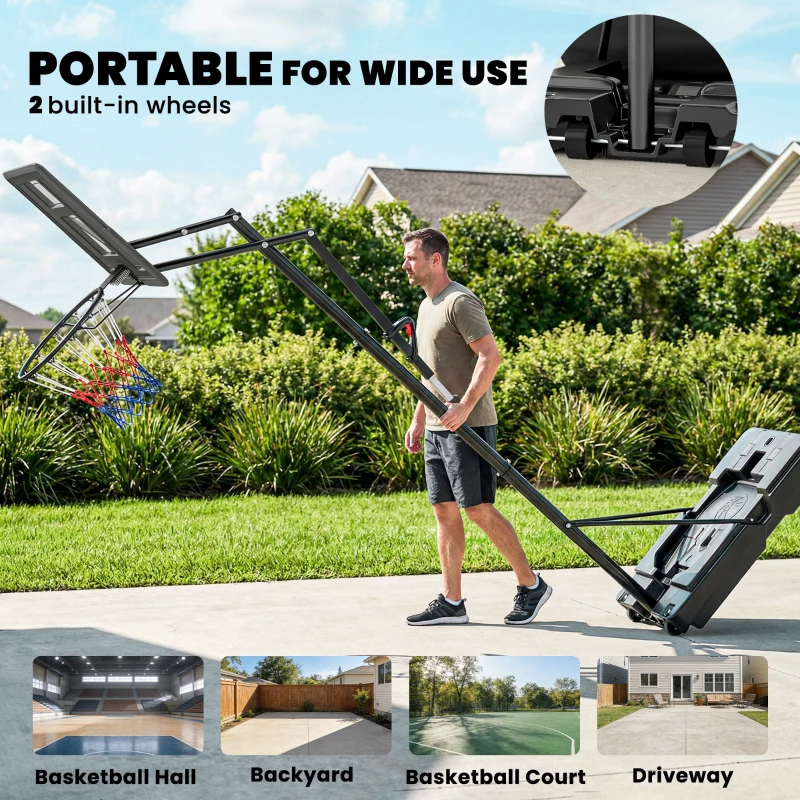 Soozier Basketball Hoop, 7.7 FT to 10 FT Adjustable, Portable Basketball Goal with 43'' Shatterproof Backboard,Fillable Base
