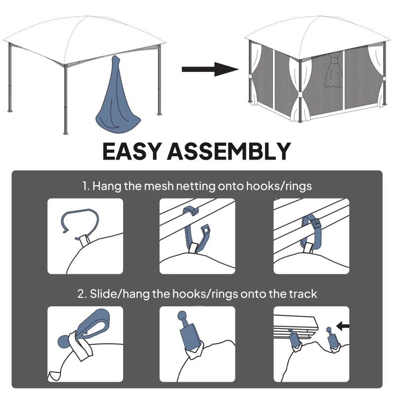 Outsunny Replacement Mosquito Netting for Gazebo 10' x 12' Black Screen Walls for Canopy with Zippers, Cream White