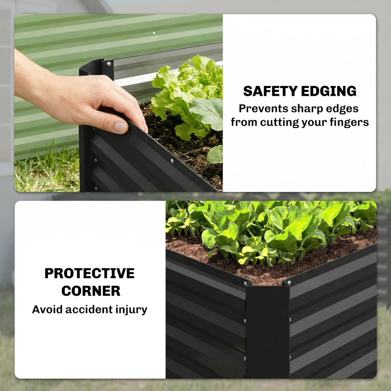 Outsunny Set of 2 Galvanized Metal Planters for Outdoor Plants, 4' x 2' x 2' Raised Garden Bed, Black