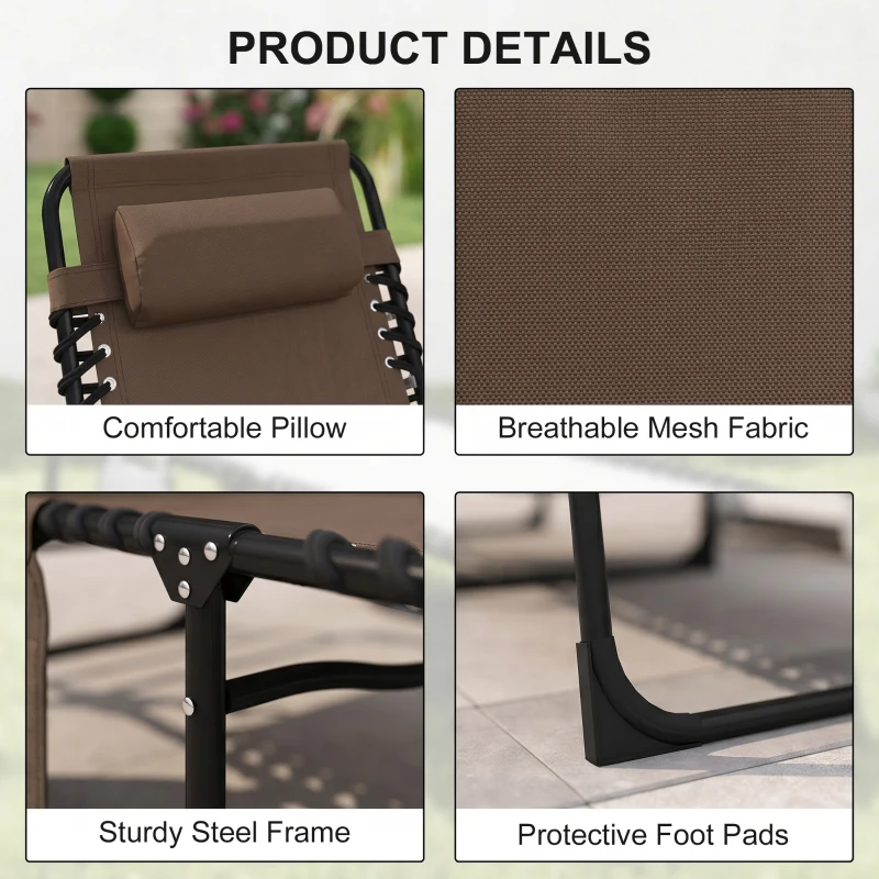 Outsunny Outdoor Folding Chaise Lounge, Reclining Lounge Chair with Adjustable Backrest and Removable Pillow, Brown