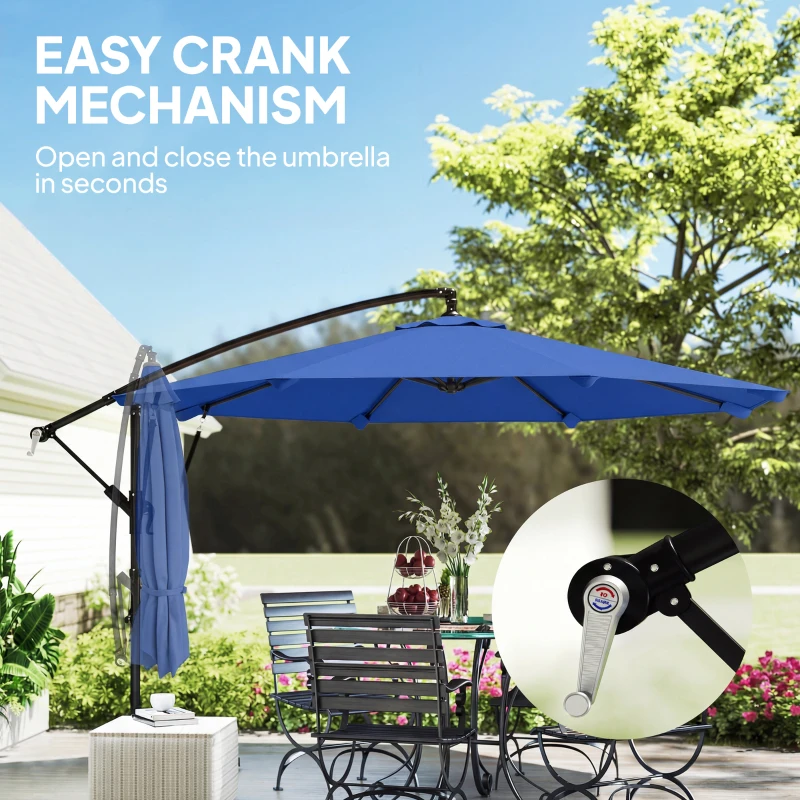 Outsunny 10FT Cantilever Patio Umbrella with 8 Ribs, Offset Patio Umbrella with Cover and Wind Ropes for Garden, Yard, Navy Blue