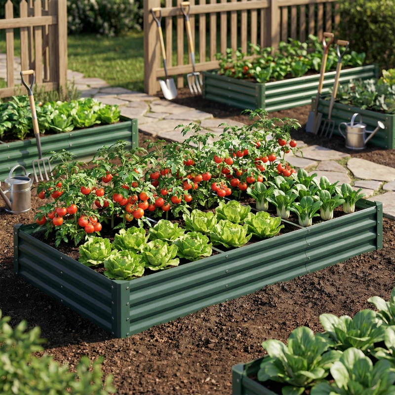 Outsunny 8 x 4 x 1ft Galvanized Raised Garden Bed, Reinforced Outdoor Planter Box with Open Bottom, Green