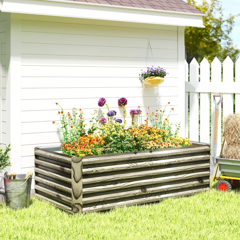 Outsunny 6' x 3' x 2' Raised Garden Bed, Galvanized Planter Box for Growing Flowers, Herbs and Vegetables, Light Wood Effect