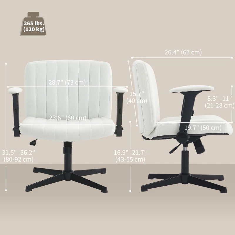 HOMCOM Criss Cross Chair with Flip-up Armrests, Wide Office Chair with Adjustable Height, Tilting, No Wheels, Beige