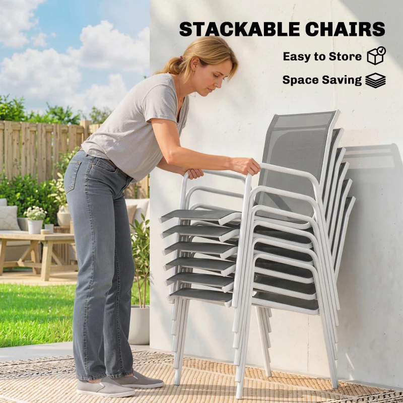 Outsunny 7 Piece Garden Dining Set, Garden Furniture Set with Rectangle Table and 6 Stackable Chairs