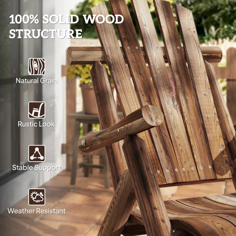 Outsunny Outdoor Wooden Rocking Chair, Single-Person Adirondack Rocking Patio Chair with Rustic High Back, Slatted Seat and Backrest for Indoor, Backyard, Garden, Carbonized