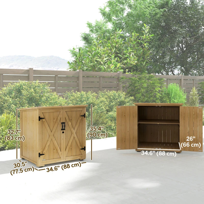 Outsunny Wooden Outdoor Storage Cabinet, Garden Shed Potting Shed with Shelf and Double Doors, Natural